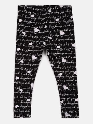 Girls Black Allover Printed Legging